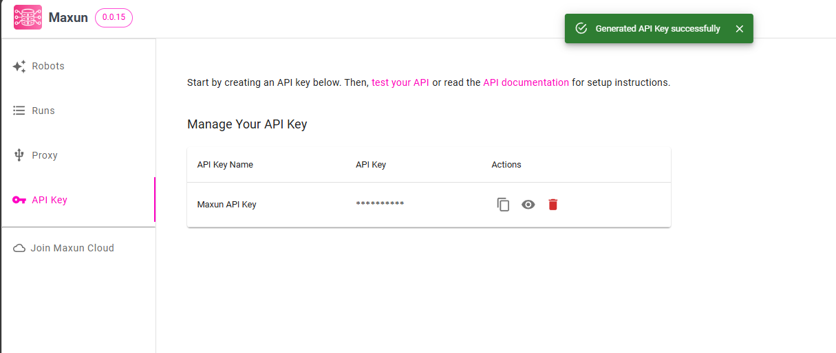 API Key Generated